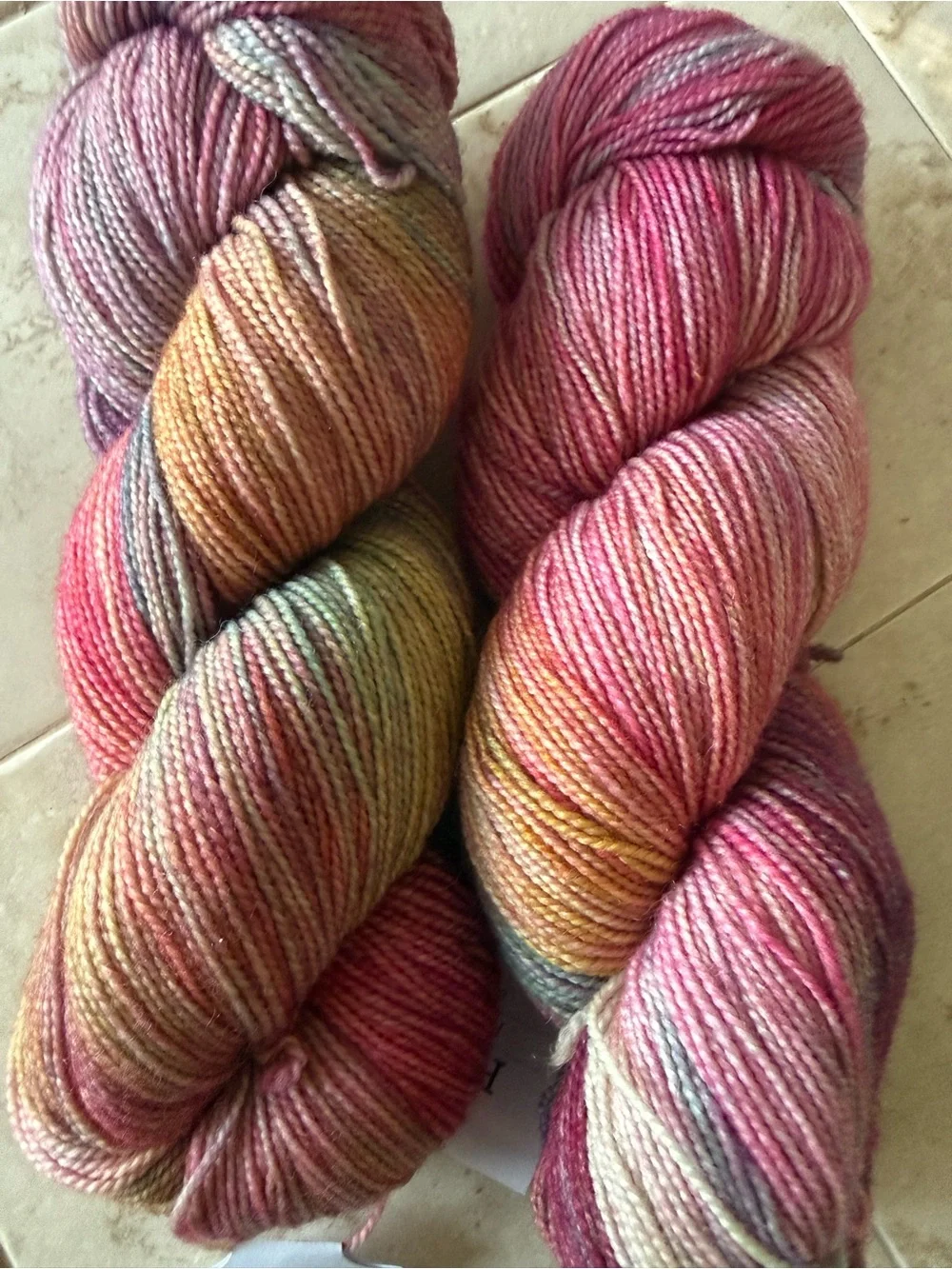 Fingering Weight Multicolor Yarn - Pink/Tan/Green - Burlingame